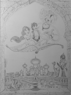 ausgearbeitete zeichnung eines portraits im filmstil mit licht und schatten in schwarz weiß