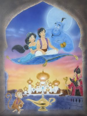 farbaufbau eines handgemalten portraits im filmstil mit ersten farbschichten und airbrush technik